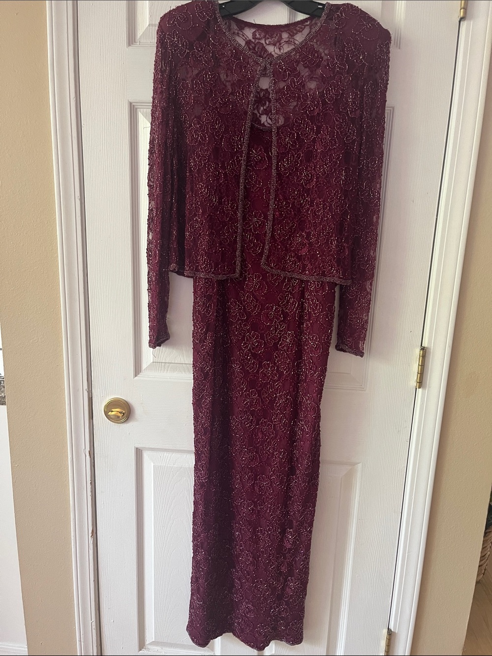 Stenay Beased Burgundy Maxi Dress with Matching Jacket